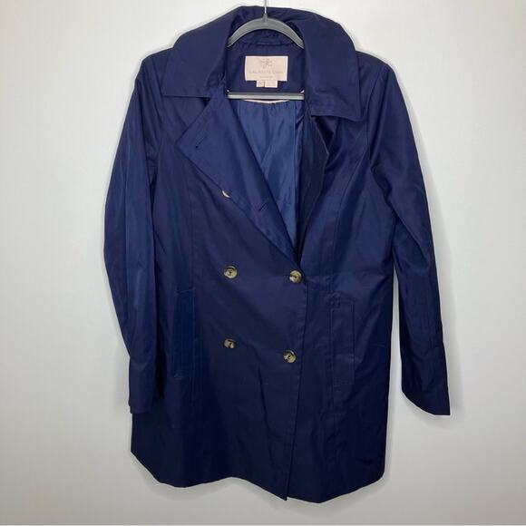 GAL MEETS GLAMDouble Breasted Hooded Trench Coat Navy Blue Medium